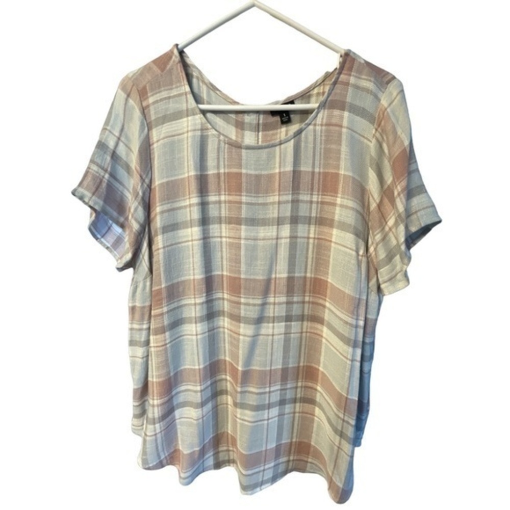 Women's Torrid Plaid Tan/Lgt Brown Pullover Blouse Size 1 GUC #7409